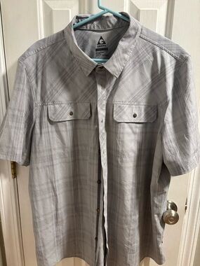 Gerry Light Gray Plaid Short Sleeve Button-Down Shirt XXL